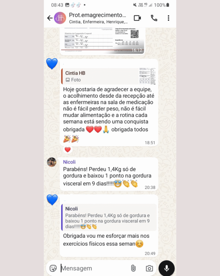 Depoimento de paciente pelo WhatsApp