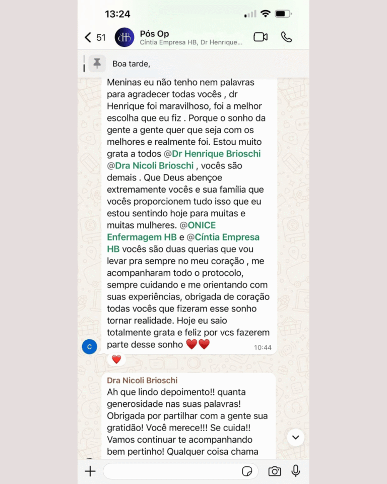 Depoimento de paciente pelo WhatsApp