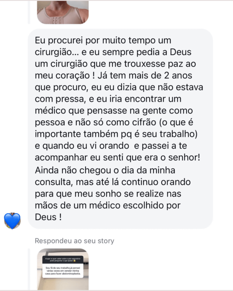Depoimento de paciente pelo Instagram