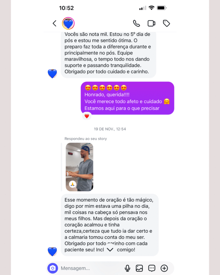 Depoimento de paciente pelo Instagram
