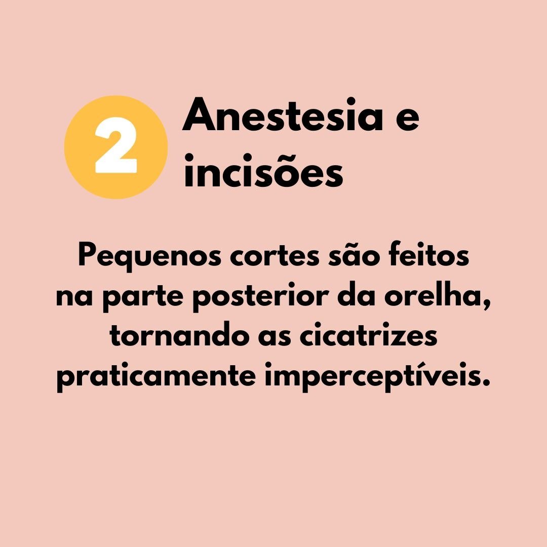 O número 2 em um círculo amarelo e texto sobre a otoplastia