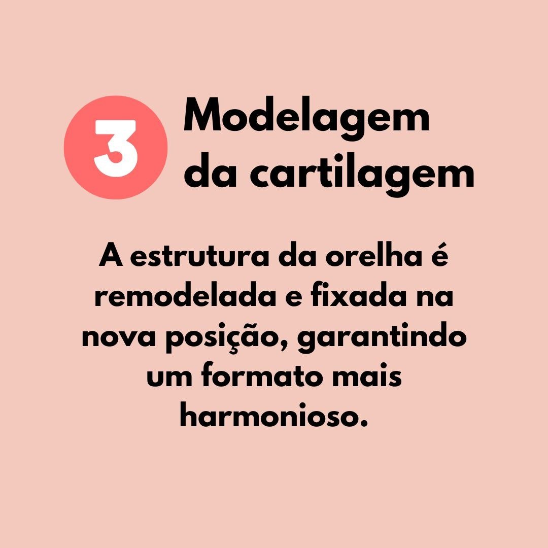 O número 3 em um círculo vermelho e texto sobre a otoplastia